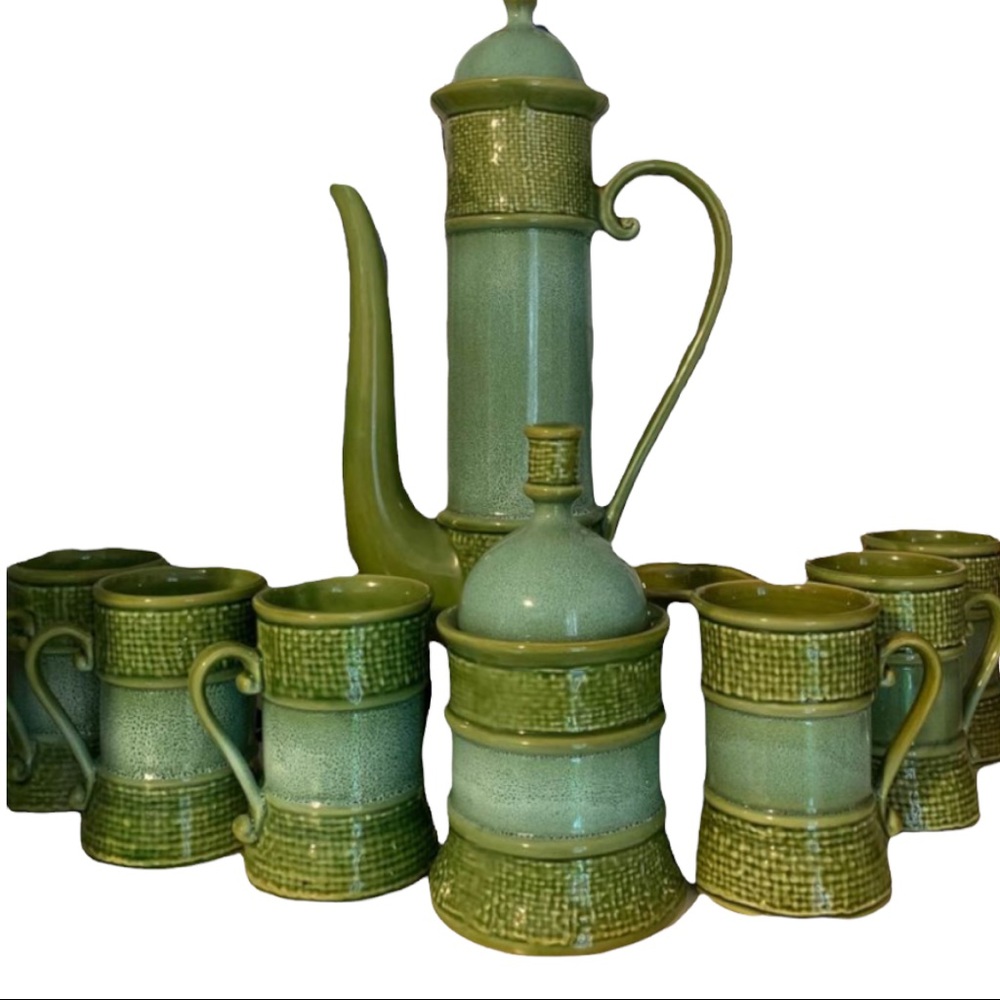VTG 1960’s Moroccan Midcentury Modern Retro Aqua Blue Green Ceramic Tea Set